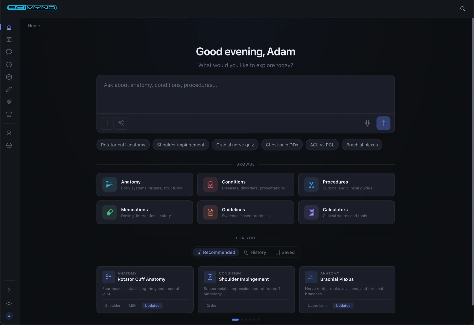 Home dashboard with AI chat
